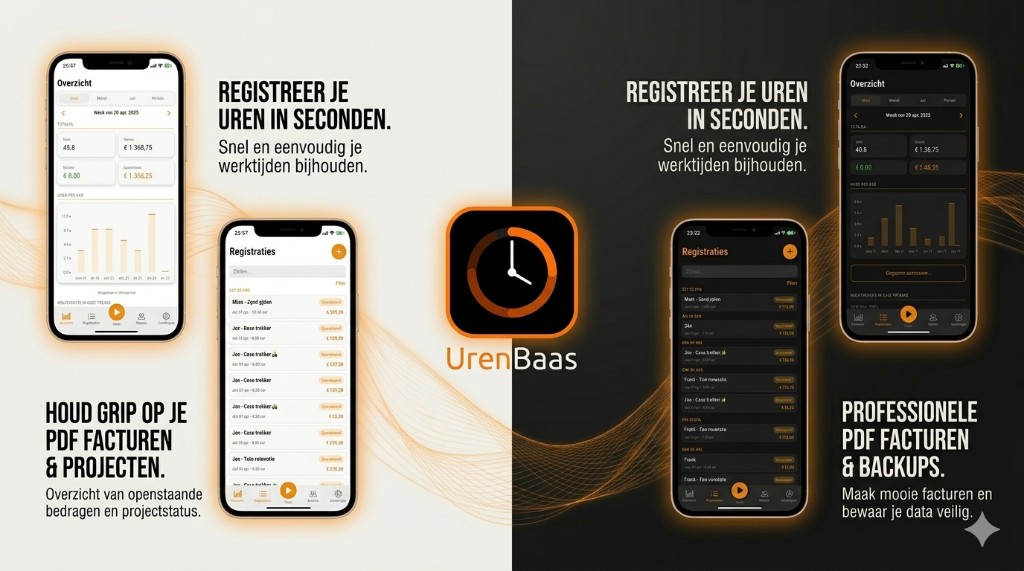 UrenBaas schermen: overzicht en registraties